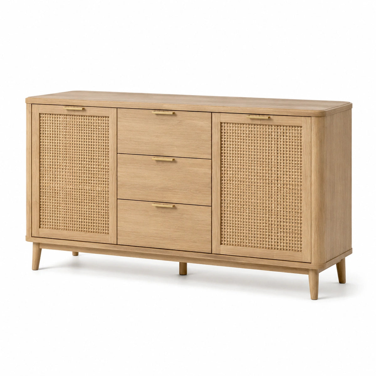 Aparador de madera con paneles de ratán