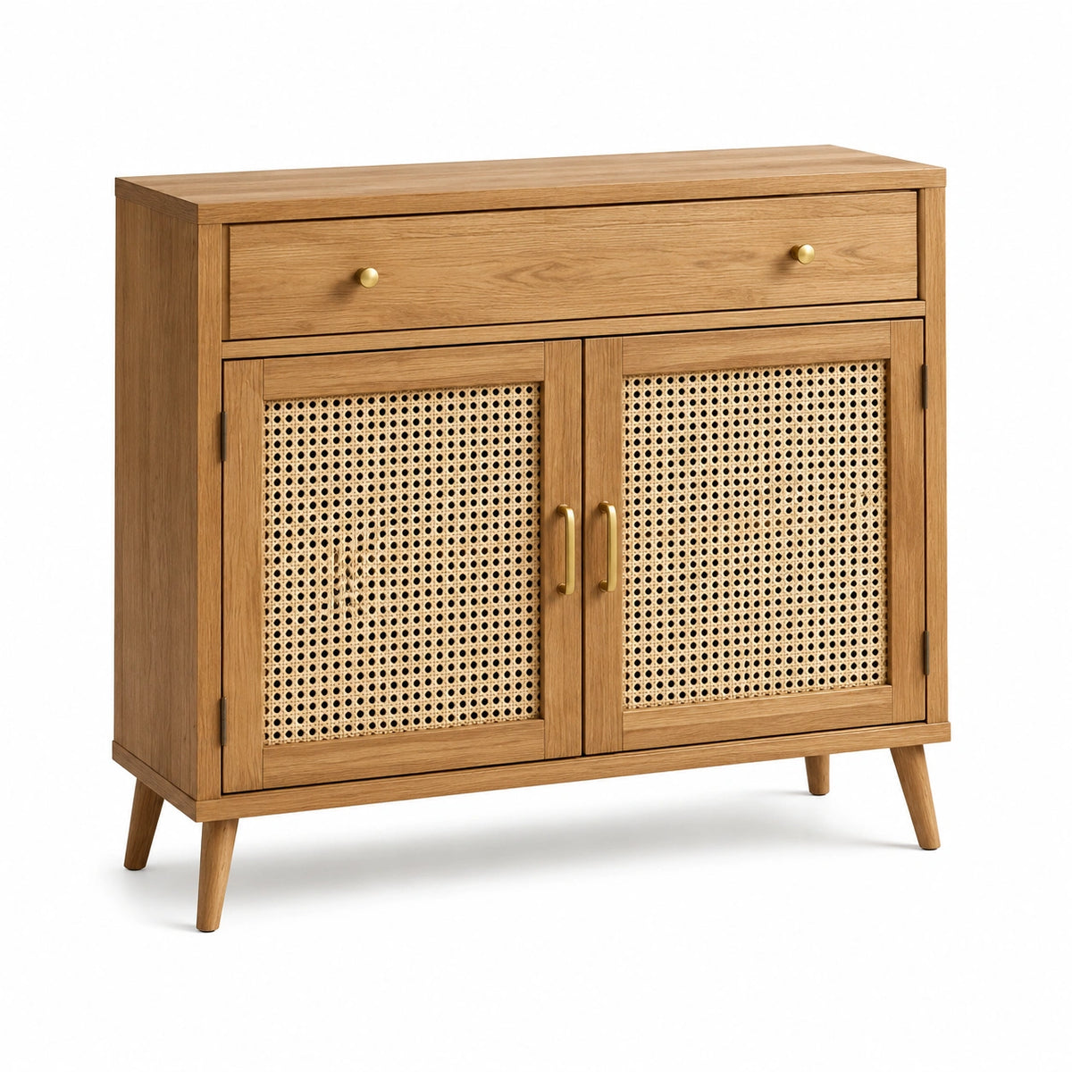 Aparador de Madera y Ratán con Cajón Roble 90x80x35 cm