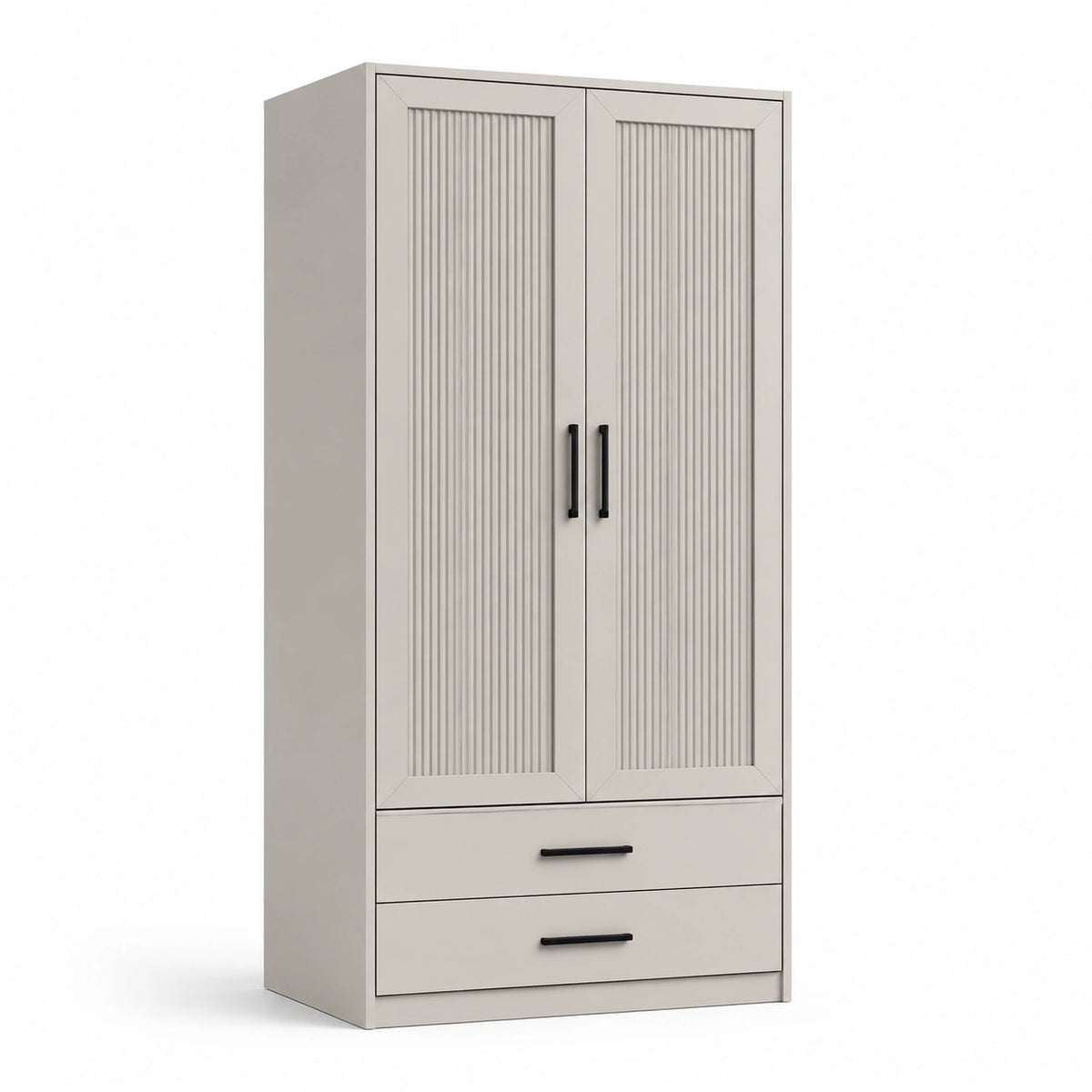 Armario Beige de Madera Contrachapada con Puertas y Cajones 180cm x 80cm x 50cm