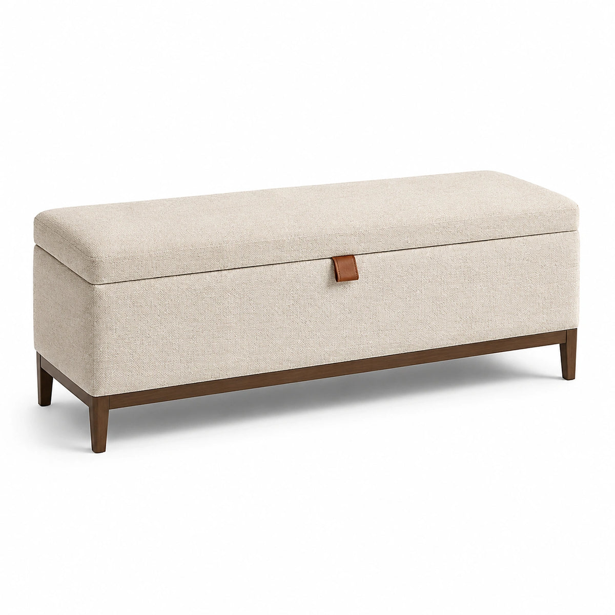 Banco de almacenamiento de lino beige y madera