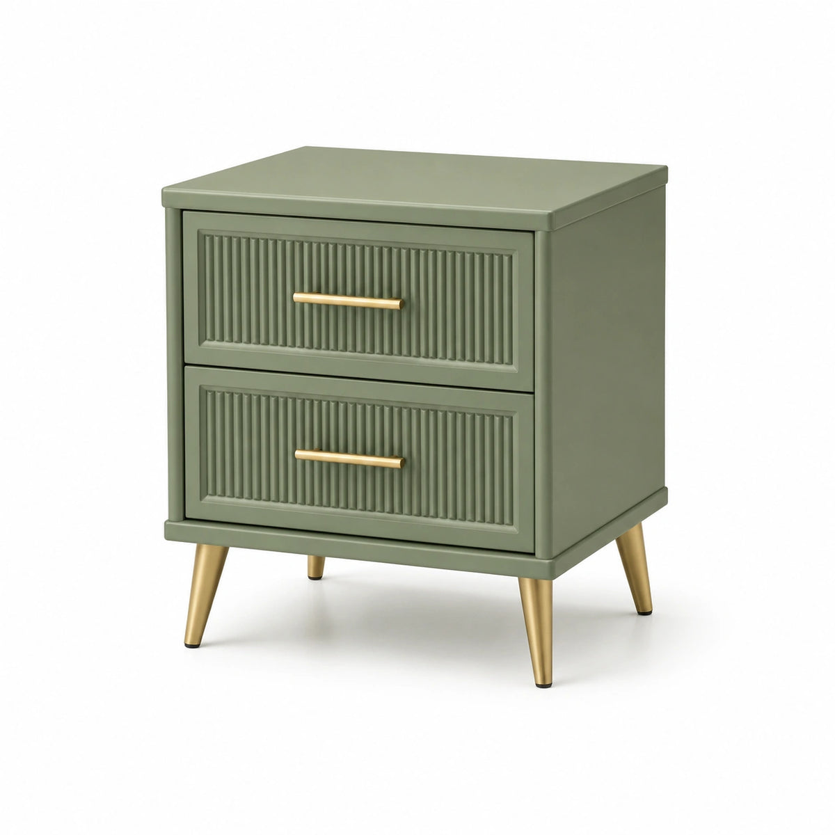 Mesita de noche de MDF verde con patas doradas