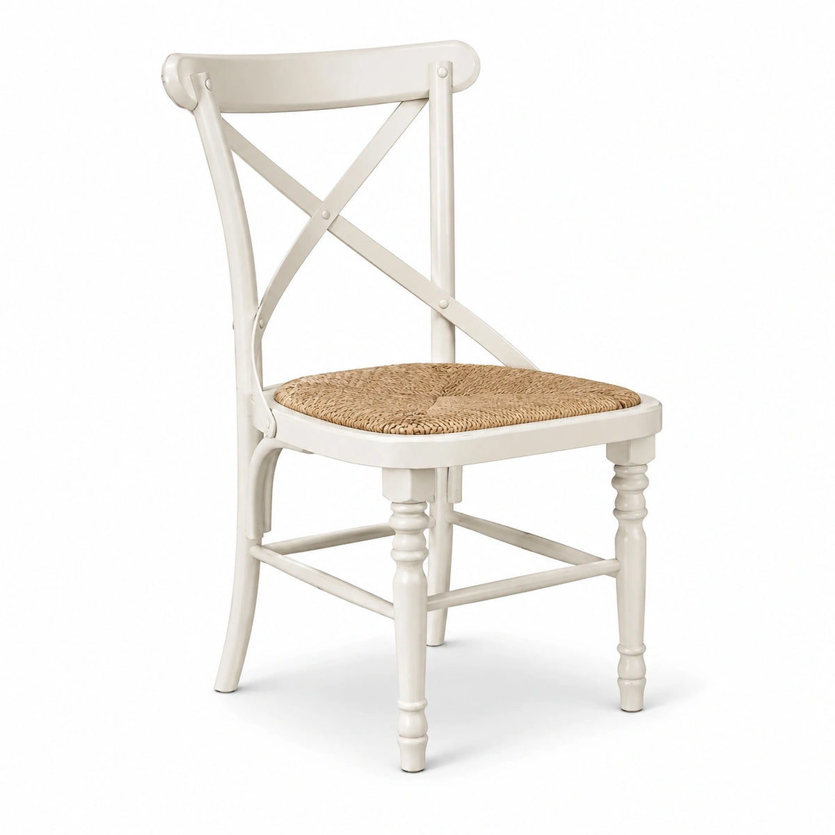 Silla de madera blanca con asiento de ratán 45x50x90cm