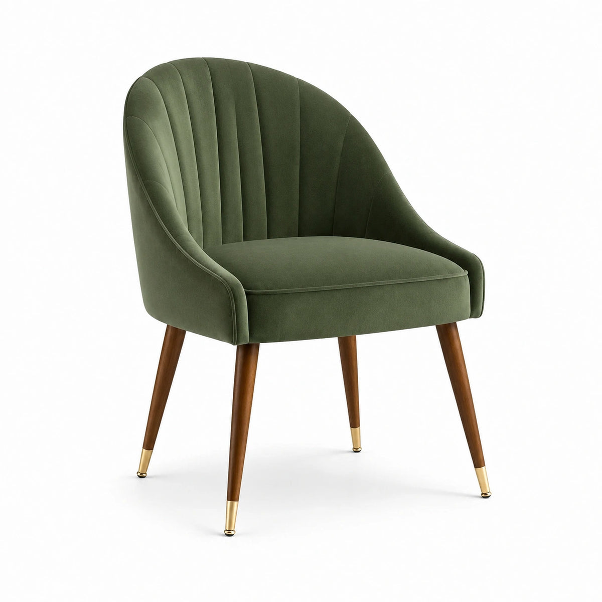 Silla de terciopelo verde con patas de madera