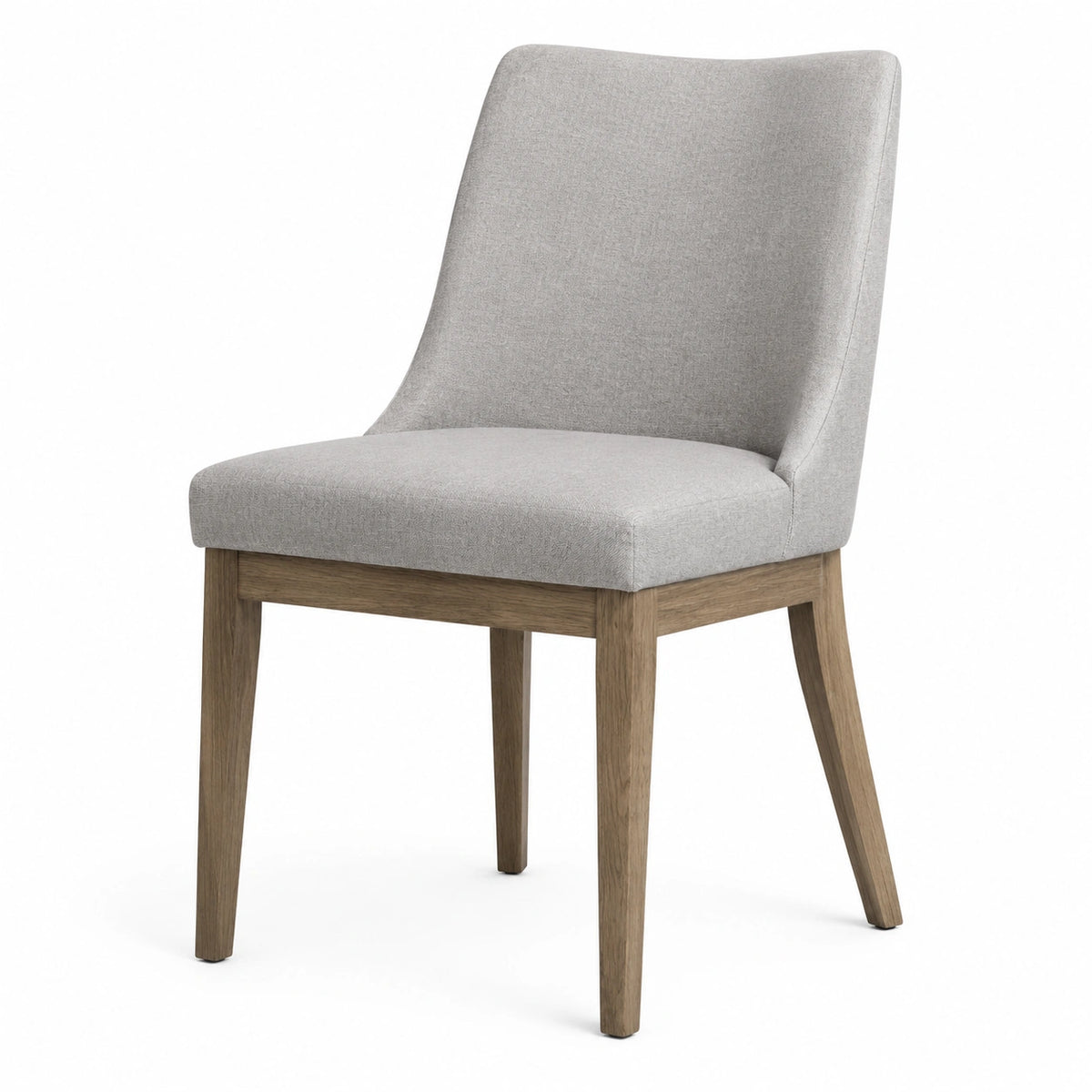 Silla de comedor con tapizado gris y estructura de roble