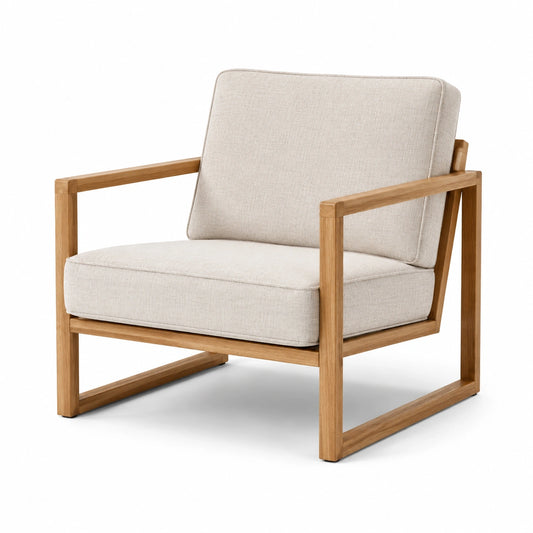 Sillón de madera y tela beige