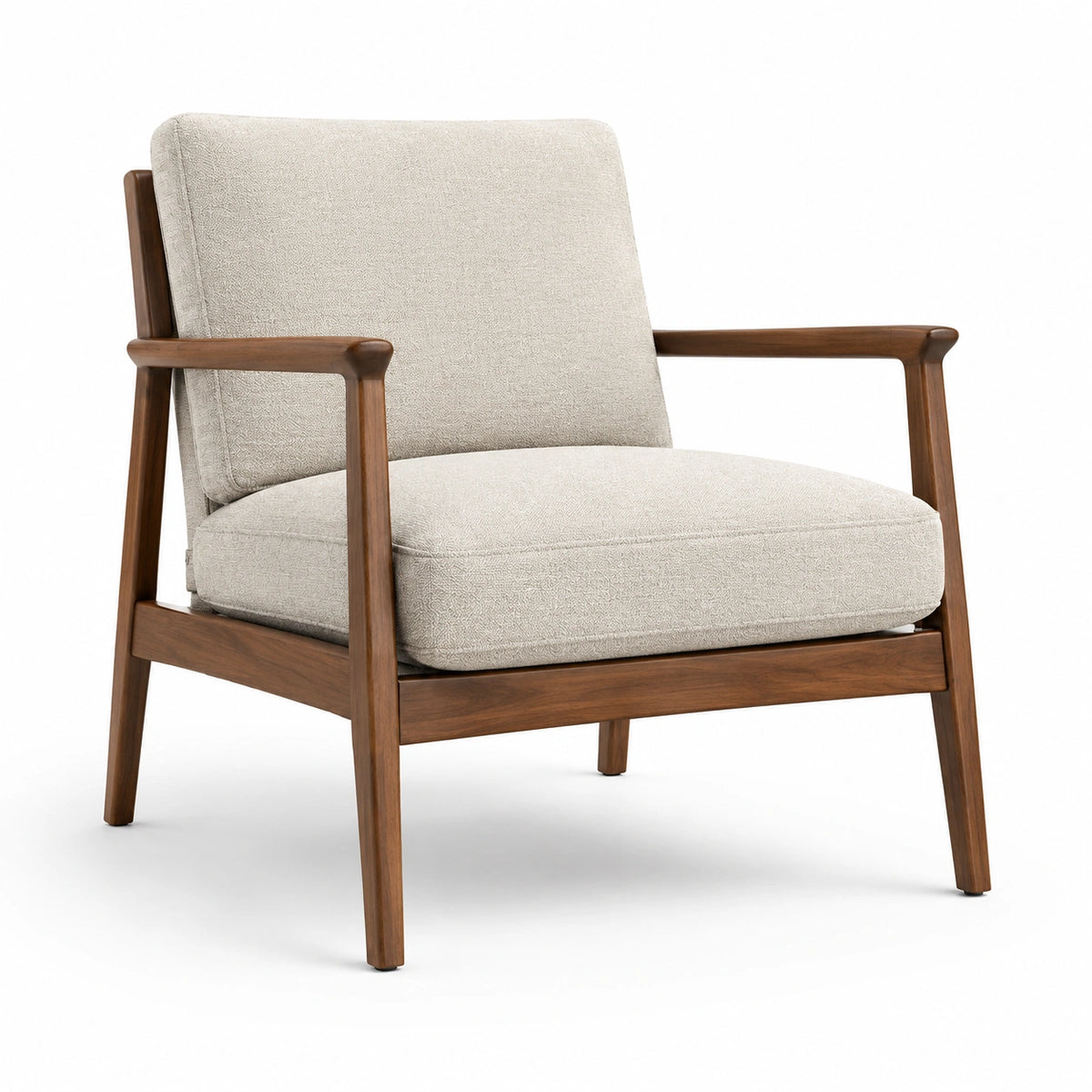 Sillón de madera de nogal con cojines de tela de poliéster