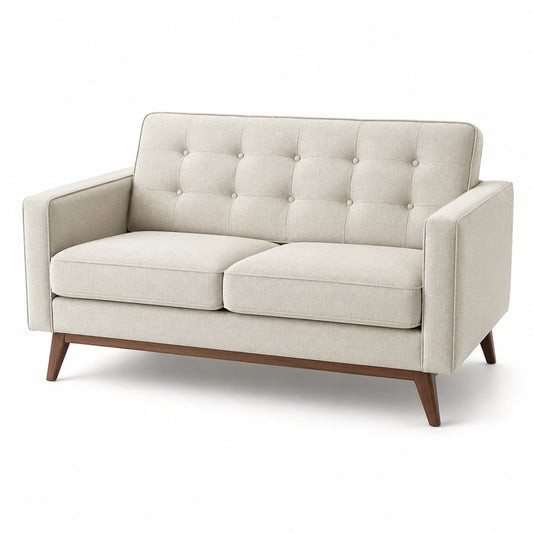 Sofá tapizado de poliéster beige con patas de madera