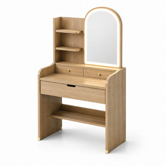 Tocador de Madera con Espejo LED y Estantes