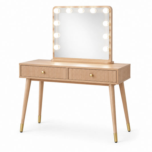 Tocador de Madera con Espejo Iluminado LED y 2 Cajones 100 cm