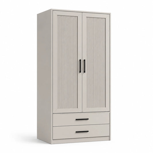 Armario Beige de Madera Contrachapada con Puertas y Cajones 180cm x 80cm x 50cm