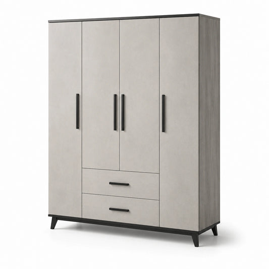 Armario de madera con 4 puertas y 2 cajones color gris