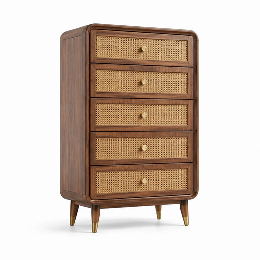 Cajonera de Madera y Ratán con 5 Cajones Marrón