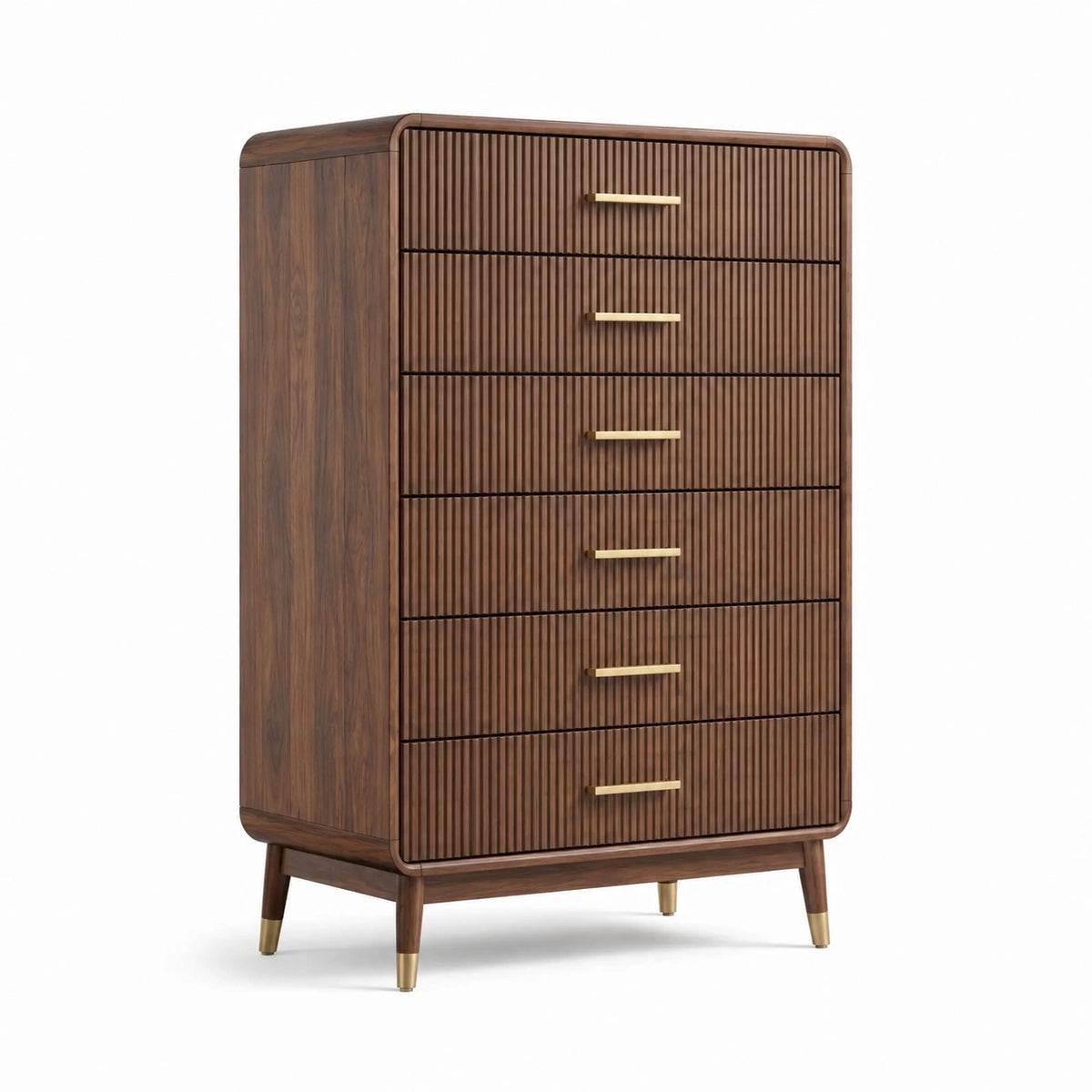 Cómoda de Madera con 6 Cajones Marrón y Dorado