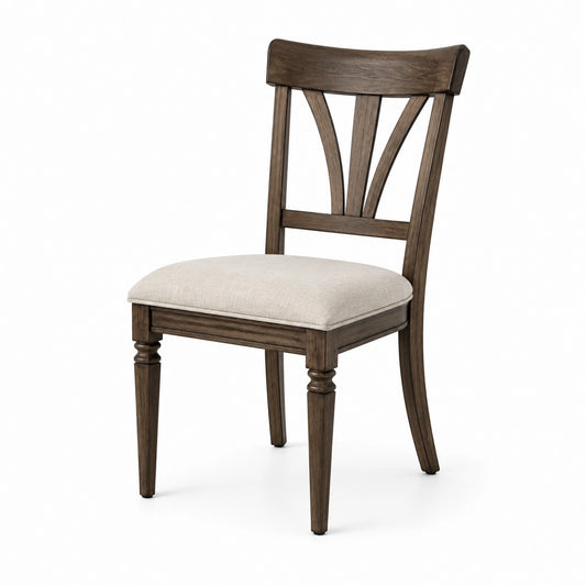 Silla de madera de roble y tela beige